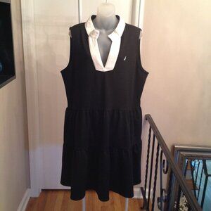 Nautica Jeans Classic Black White Stand Collar Tiered Sleeveless Dress XXL